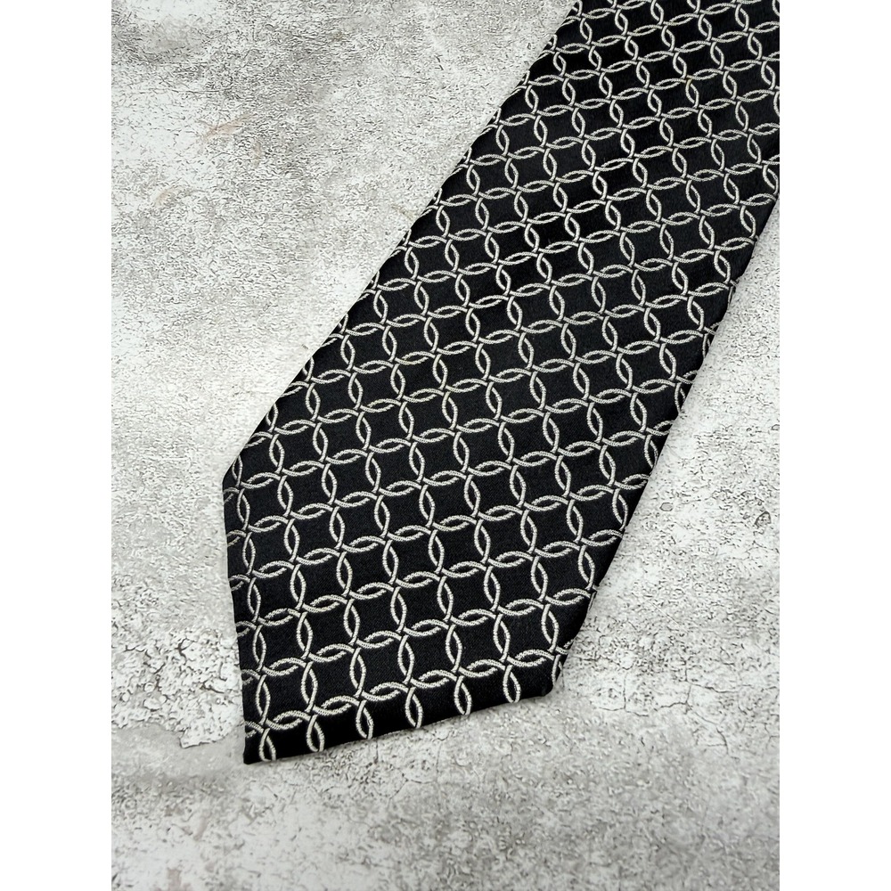 Oscar De La Renta Silk Tie Mens One Size Black Geometric Made In Italy Necktie